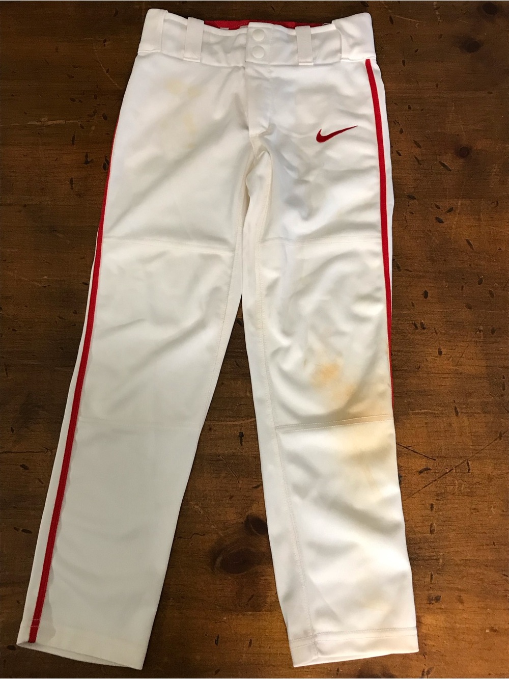 Nike DriFit White Kids Baseball Pants with Red Stripe XS